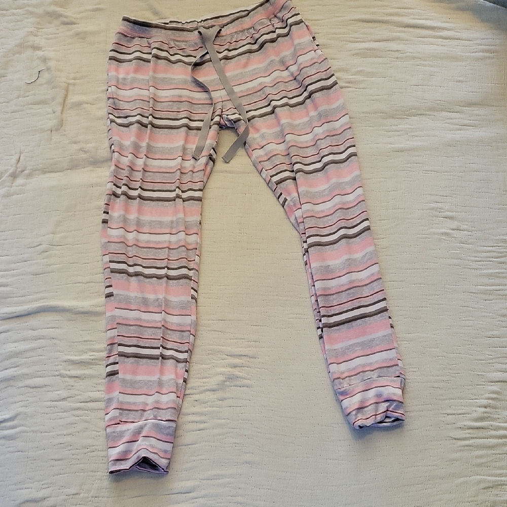 Pj Couture Pink, Gray & White Striped Pajama Pants